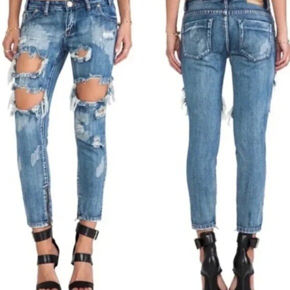 🦋 ONE BY ONE TEASPOON Trashed Free Birds Distressed Rigid Skinny Leg Size 24 - Picture 7 of 7